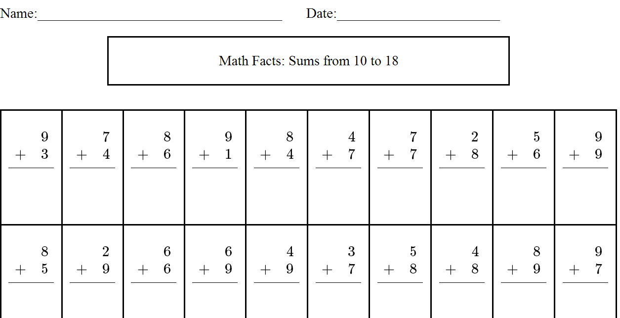 Math Facts practice test sample